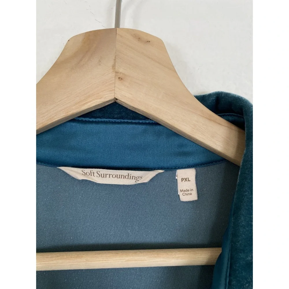 Soft Surroundings Teal Blue Velvet Button‎ Down Shirt Petite PXL Soft Luxe S - Picture 5 of 8
